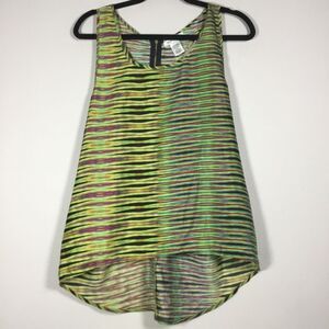 Sheer racer back tank lime green and multi color size L boho colorful artsy